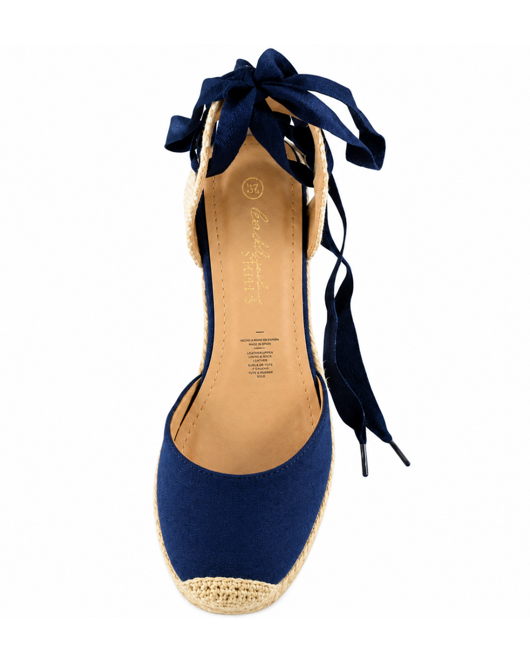 Alpargata navy de SanMiguelShoesmx con suela de yute y diseño cómodo, vista desde el lateral en color azul marino.