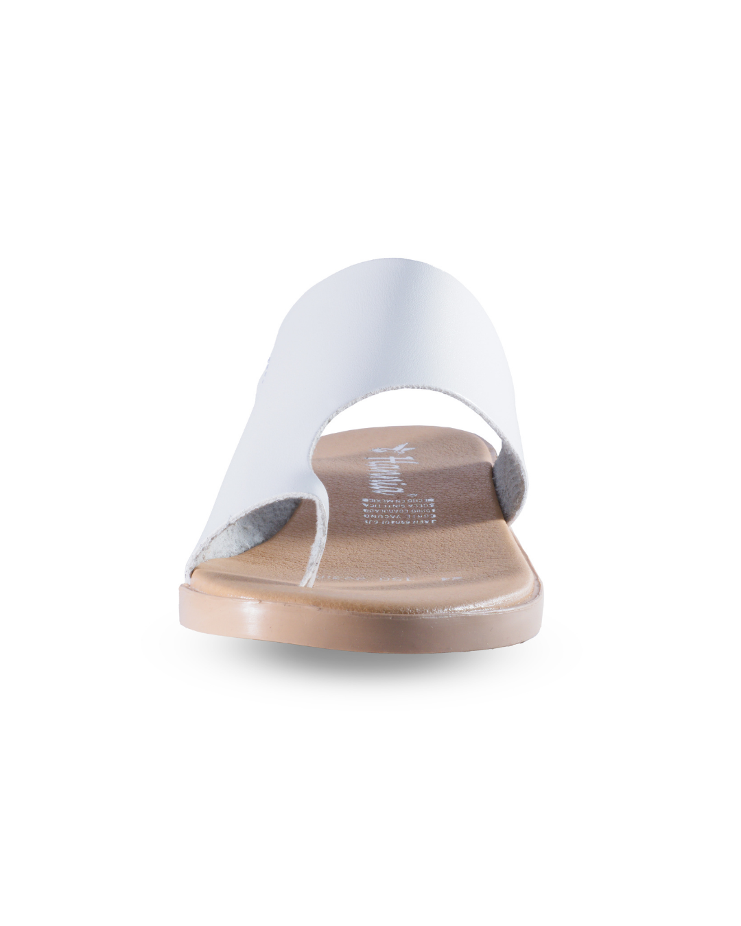 Sandalias blancas Cancún Blanca de SanMiguelShoesmx, calzado cómodo y elegante para mujer, vista frontal del diseño de las sandalias.
