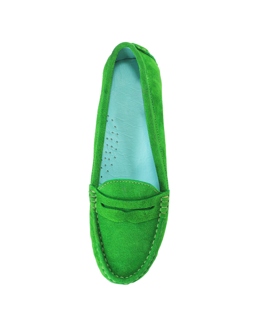 Zapatos loafers verdes en piel de gamuza de SanMiguelShoesmx, con diseño elegante y textura suave, para un estilo sofisticado.