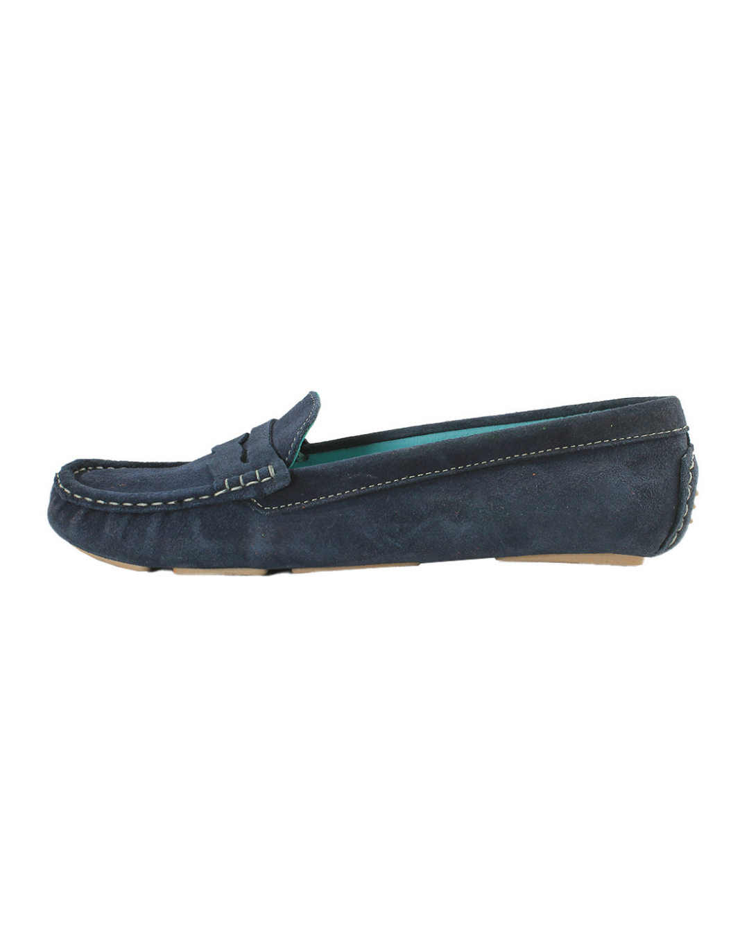Zapatos loafers azul marino en piel de gamuza de SanMiguelShoesmx, calzado elegante para hombre, vista frontal sobre fondo blanco.