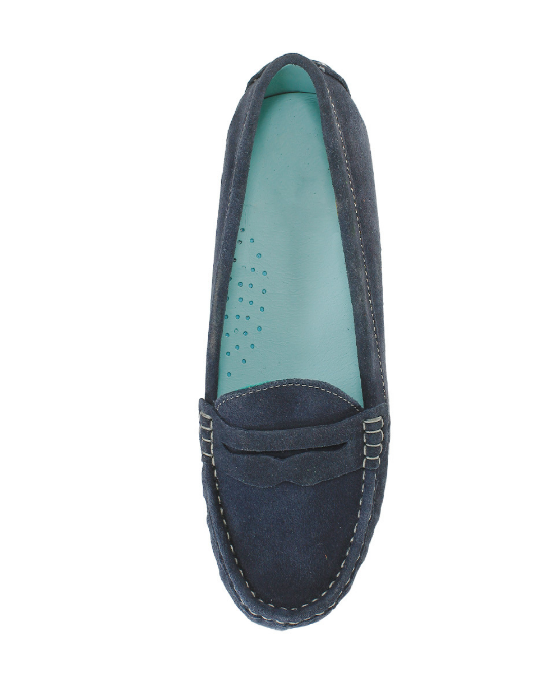 Zapatos náuticos azul marino en piel de gamuza de SanMiguelShoesmx, vista lateral de los loafers elegantes y cómodos.