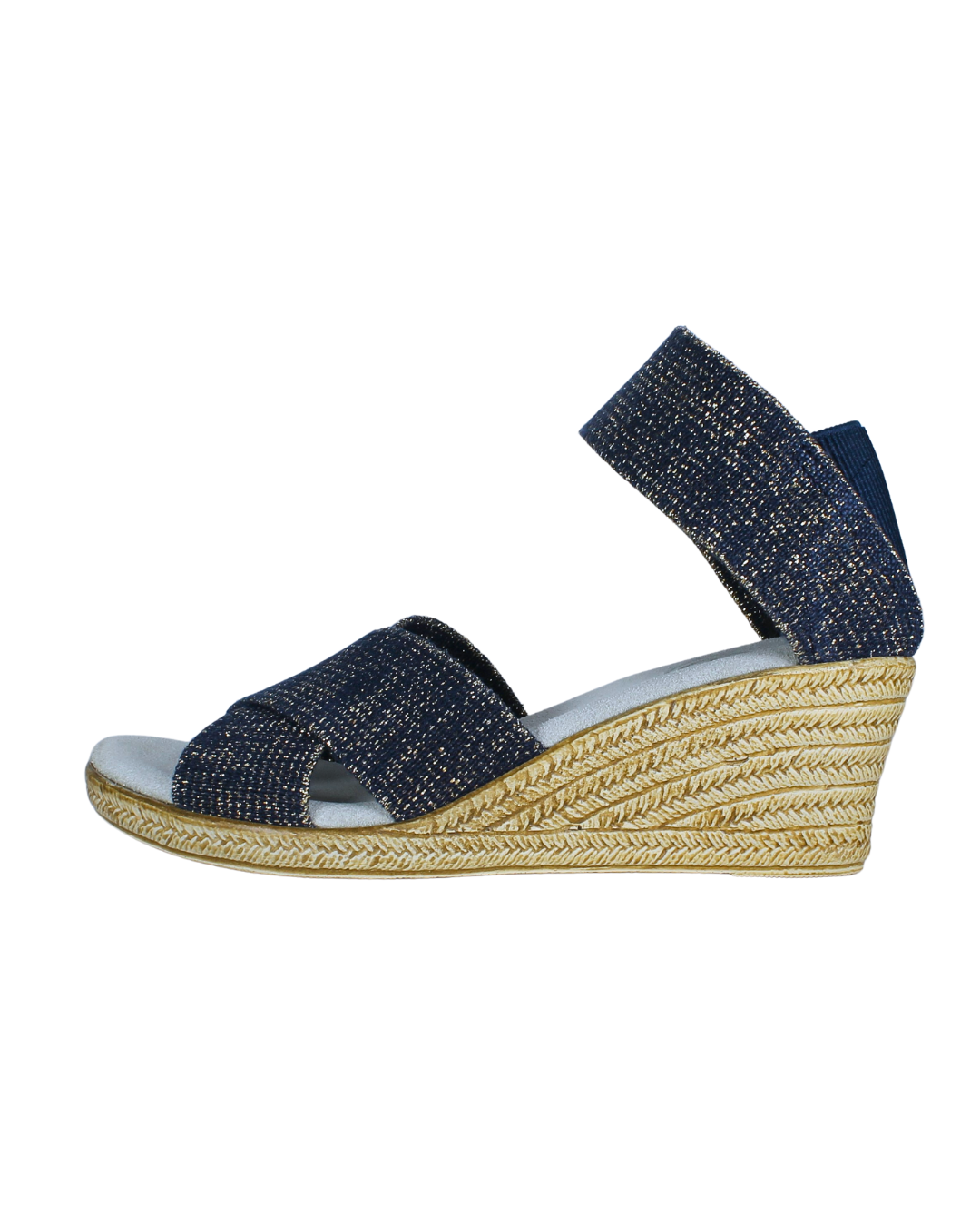 Zapatos Alba Marino Gilded de SanMiguelShoesmx, calzado de cuero azul con detalles dorados y suela blanca.