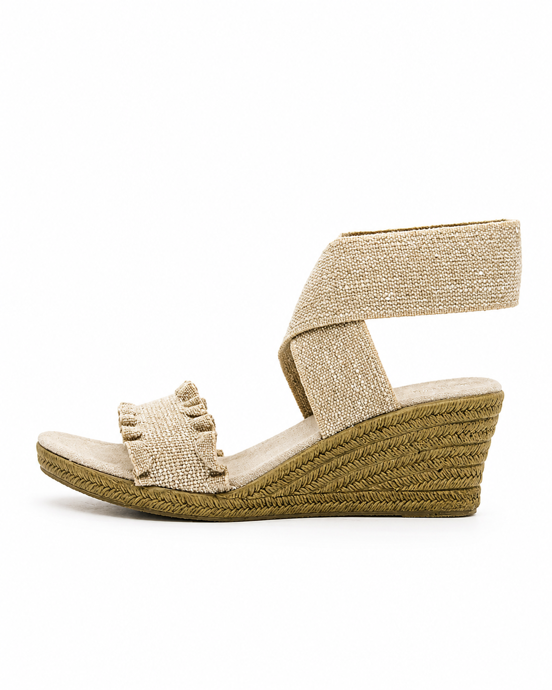 Zapatos de lino Carolina Olán de SanMiguelShoesmx, con diseño elegante y detalles en tela de lino en color neutro.